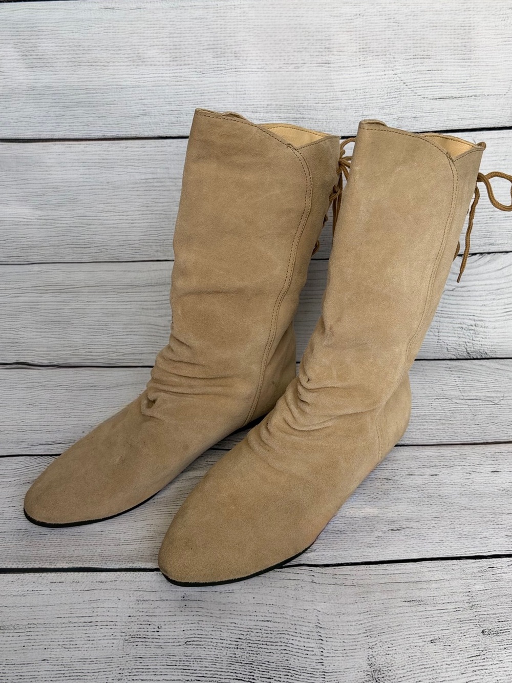 Tour De France Vintage Genuine Leather Lace Back Slouch Ankle Booties 10